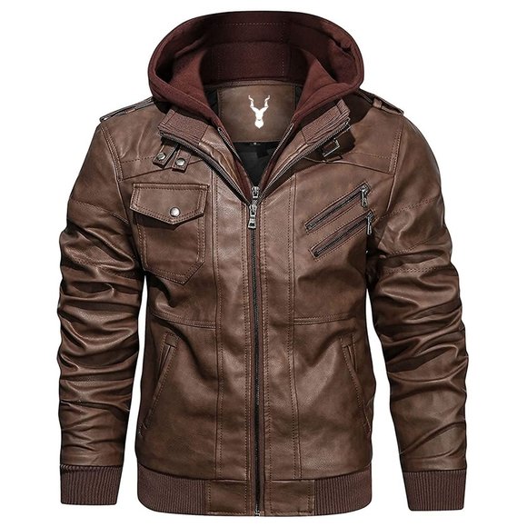 Markhorwear Men's Original Cow Leather Jackets Zip-Up Motorcycle Bomber Hooded - Picture 1 of 7